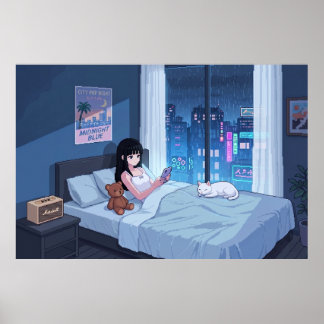 Poster Chambre de nuit pluvieuse
