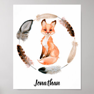 Poster Chambre d'enfant Bébé Renard aquarelle Personnalis