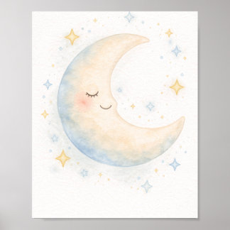 Poster Chambre d'enfant fantaisiste avec lune et étoiles