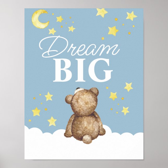 Poster Chambre d'enfant Ourson Rêve Grande Lune et Étoile (Devant)
