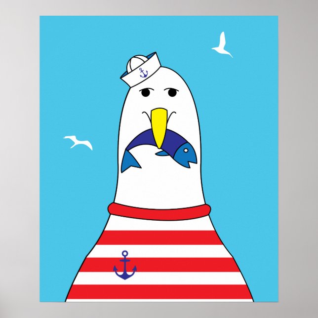 Poster Chambre d'enfants Mouette oiseau de mer drôle mign (Devant)