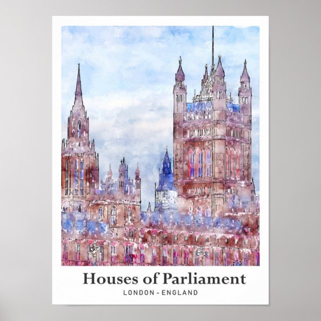 Poster Chambres du Parlement Londres Voyage Aquarelle (Devant)