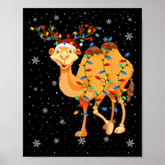 Poster Chameau Animal Santa Hat Luminaires des arbres de