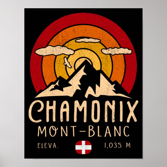 Poster Chamonix France Retro Sunset Ski Souvenirs 80s (Devant)