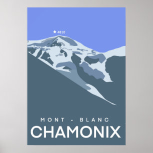 Poster Chamonix, Mont-Blanc, numériquement dessiné, souve