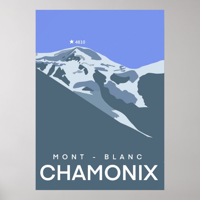Poster Chamonix, Mont-Blanc, numériquement dessiné, souve (Devant)