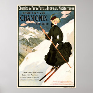 Poster CHAMONIX Mont Blanc Ski Sports d'hiver neige Franc