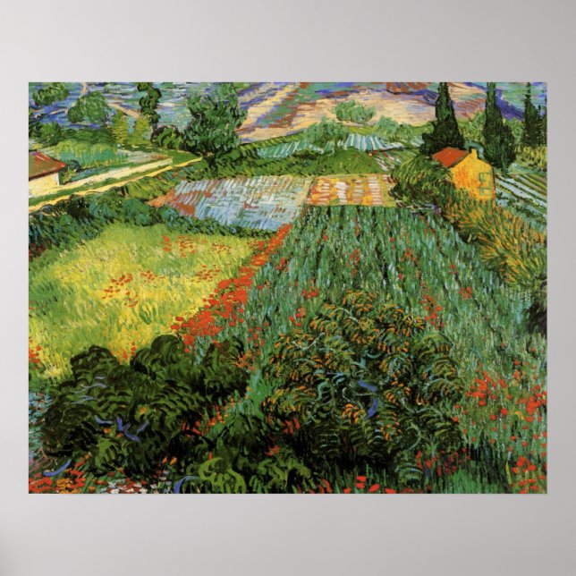 Poster Champ avec des pavots par Vincent van Gogh (Devant)