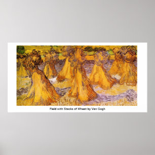 Poster Champ avec piles de blé par Van Gogh
