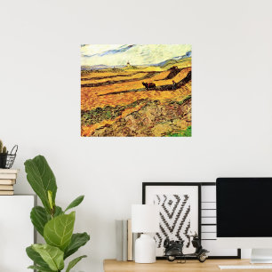 Poster Champ avec Plowman et Mill par Vincent van Gogh