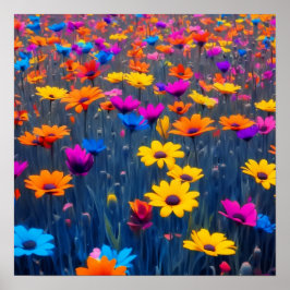 Poster Champ Coloré De Fleurs