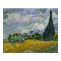 Champ de blé avec cyprès, peinture à l'huile, Van 
