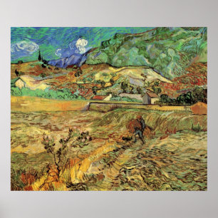 Poster Champ de blé fermé w Paysan par Vincent van Gogh