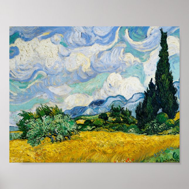 Poster Champ de blé Van Gogh avec Cyprès Paysage (Devant)