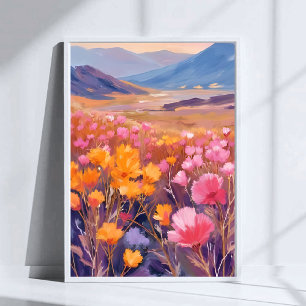 Poster Champ de fleurs sauvages   Peinture de paysage flo