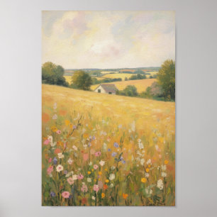 Poster Champ de fleurs sauvages printanières Art de ferme