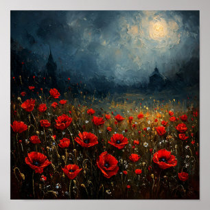 Poster Champ de pavots nocturne