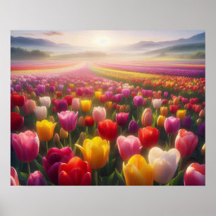 Poster Champ de tulipes vibrant en pleine floraison