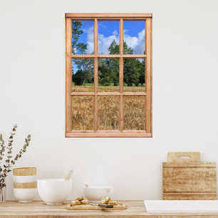 Poster Champ d'orge Vue à partir d'une fenêtre