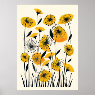 Poster Champ fleur sauvage Dandelion Jeter l'oreiller