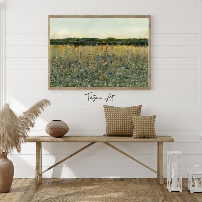Poster Champ Fleurs sauvages de prairie Peinture Vintage (Wildflower Field Vintage Wall Art Painting in large size. Frame is excluded in the purchase.)