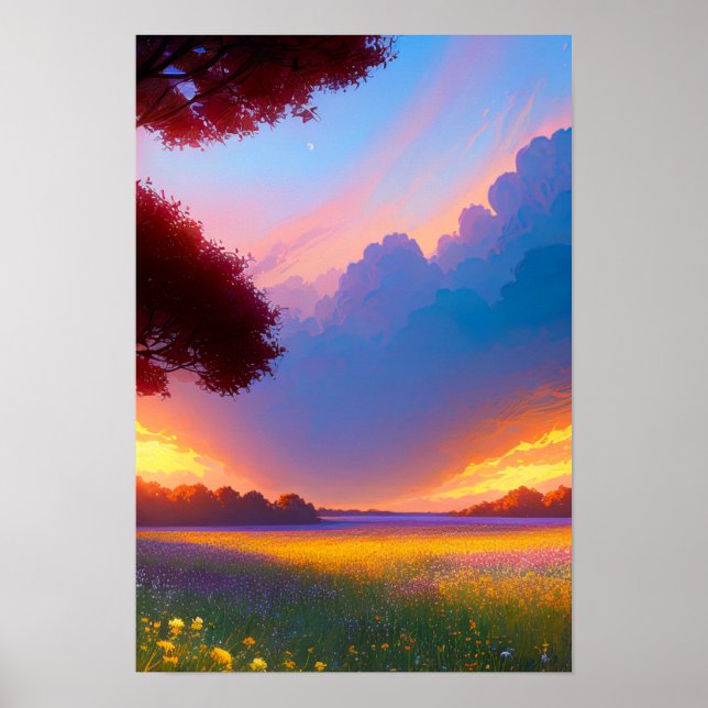 Poster Champ jaune et Horizon doré (Devant)