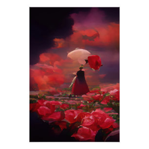 Poster Champ Rose Imaginaire sous le ciel