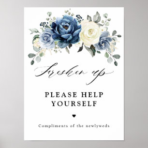 Poster Champagne bleu poussiéreux ivoire floral Rafraîchi