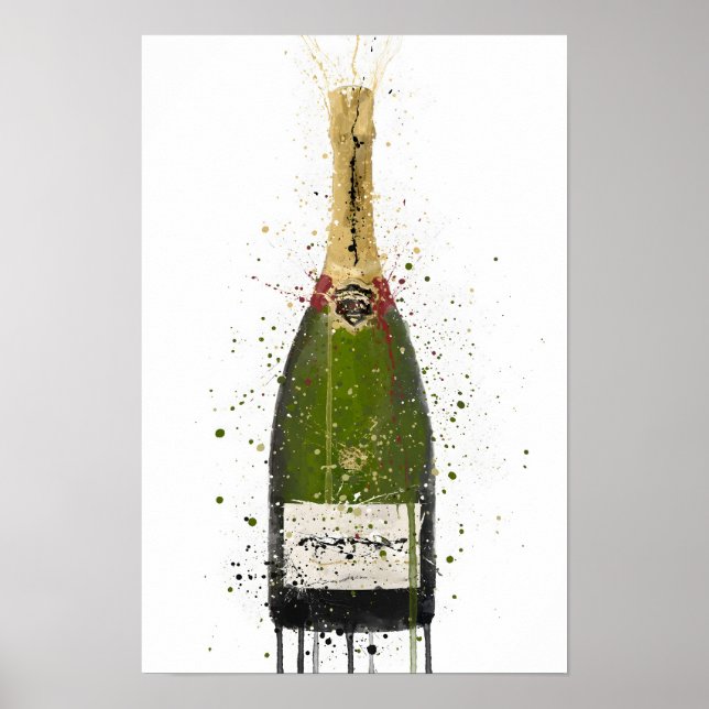 Poster Champagne Bottle Wall Art Print 'Olive Green'  (Devant)