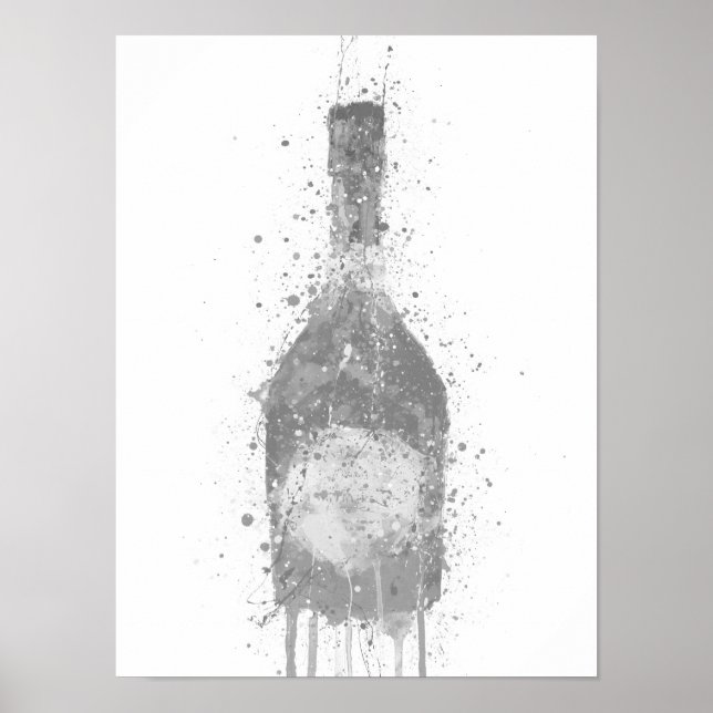 Poster Champagne Bottle Wall Art Print 'Rosy' Grey (Devant)