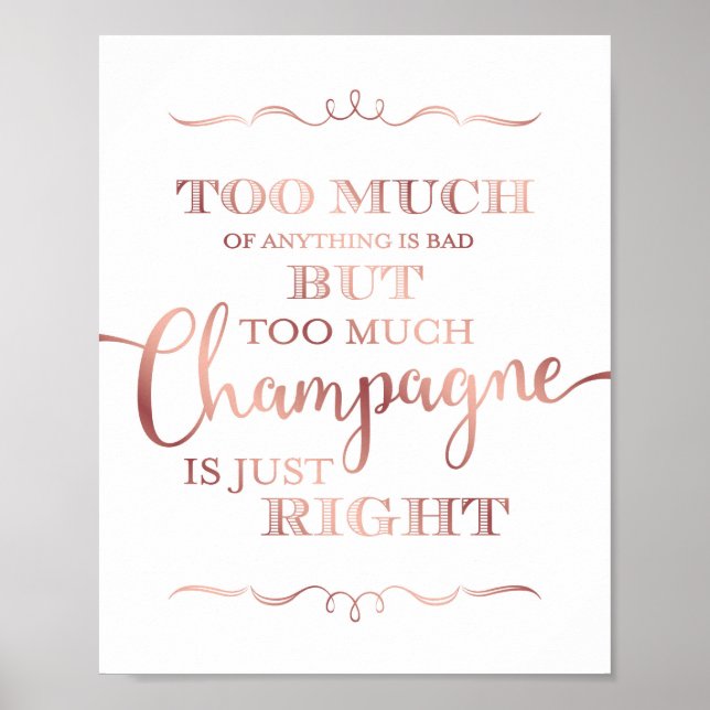 Poster CHAMPAGNE CHAMPAGNE Or Rose Chic Signe Imprimer (Devant)
