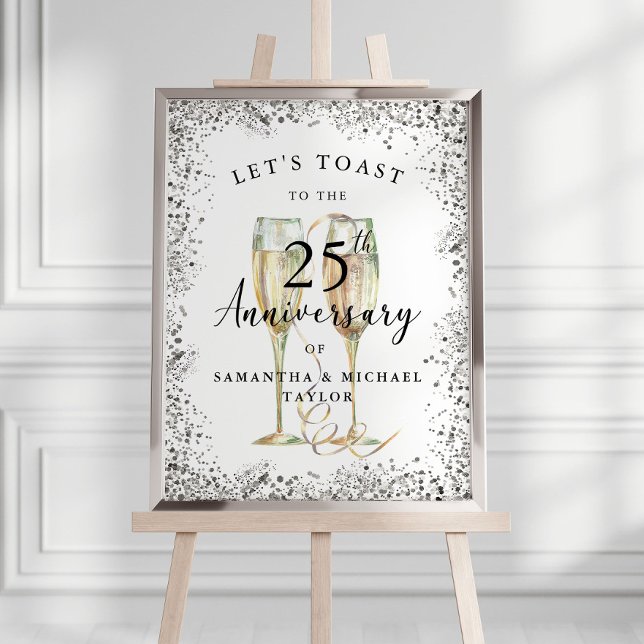 Poster Champagne d'argent 25e anniversaire Mariage Bienve (Créateur téléchargé)