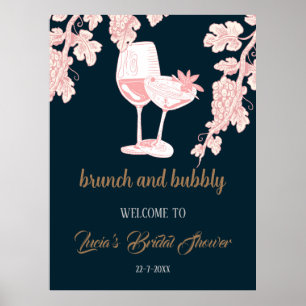 Poster Champagne Perle Noire Rétro Mariage Accueil
