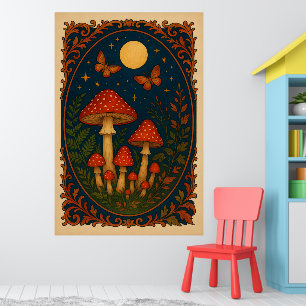 Poster Champignon Enchanté, Forêt Féérique au Clair de Lu