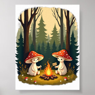 Poster Champignon Reste Positif Feu de Camp Rétro Art
