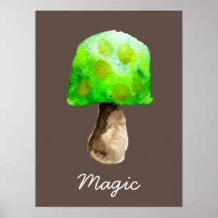 Poster Champignon vert aquarelle champignons mignons