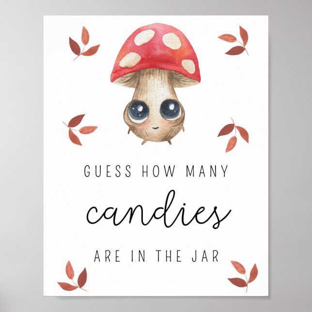 Poster Champignons - Combien de bonbons baby shower jeu (Devant)
