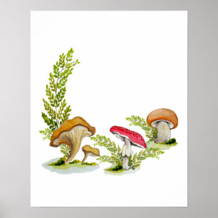 Poster Champignons d'aquarelle dans une clairière foresti