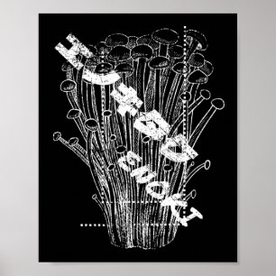 Poster Champignons Enoki blanc Lettres japonaises Fungus