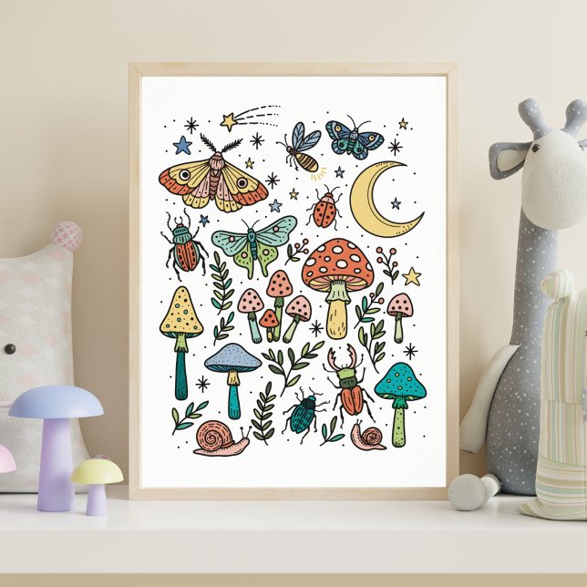 Poster Champignons et bugs Salle de nuit Forêt pour enfan (Créateur téléchargé)