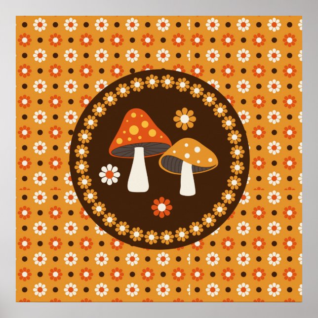 Poster Champignons et fleurs doux rétro (Devant)