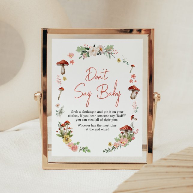 Poster Champignons Fleurs sauvages enchantés Ne pas dire  (Enchanted Mushroom Baby Shower Don't Say Baby Sign)