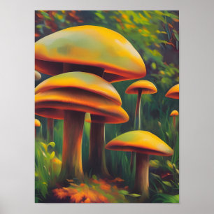 Poster Champignons Jaunes Imaginaires
