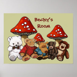 Poster Champignons & Oursons: Personnalisez la Chambre d'