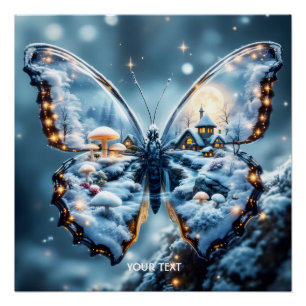 Poster Champignons papillons mignons Imaginaires hiver