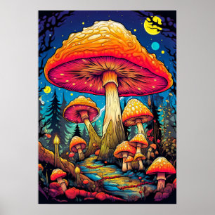 Poster Champignons psychédéliques après minuit