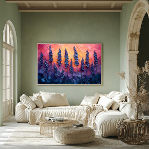 Poster Champs de lavande vibrants dans un ciel de coucher