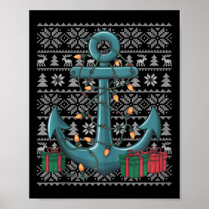 Poster Chandail de Noël Ancre de bateau Père Noël moche N