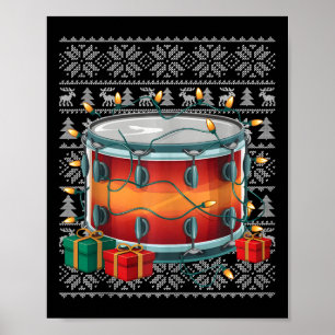 Poster Chandail de Noël style laide tambour de musique No