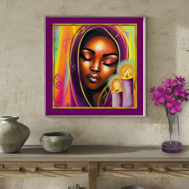Poster Chandelle Shabbat Éclairage Hébreu Africaine femme (Créateur téléchargé)